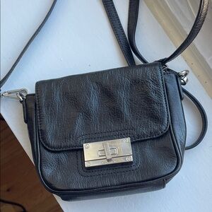 Small Calvin Klein Black Leather Crossbody with Silver Turn-Lock Plate